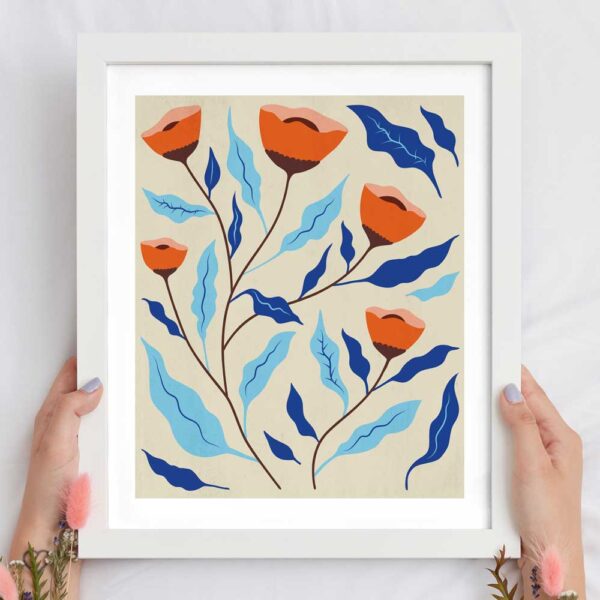 lámina floral amapolas ilustración botánica hecha a mano decoración