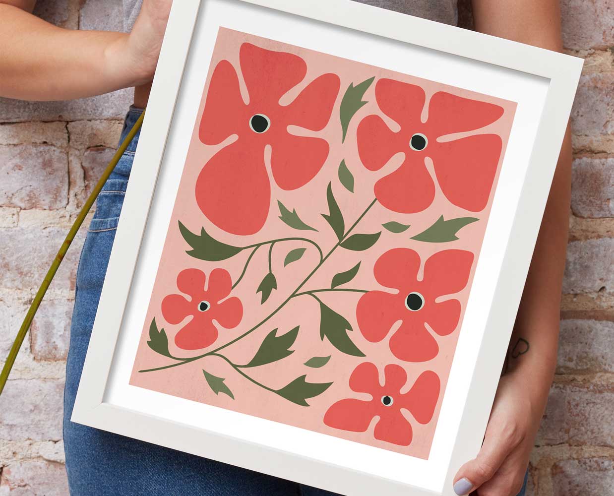 Lámina floral de flores silvestres – ilustración botánica en tonos coral y rosa - Imagen 4