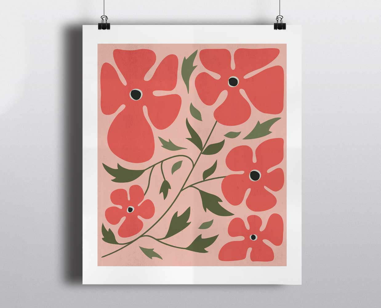 Lámina floral de flores silvestres – ilustración botánica en tonos coral y rosa - Imagen 3