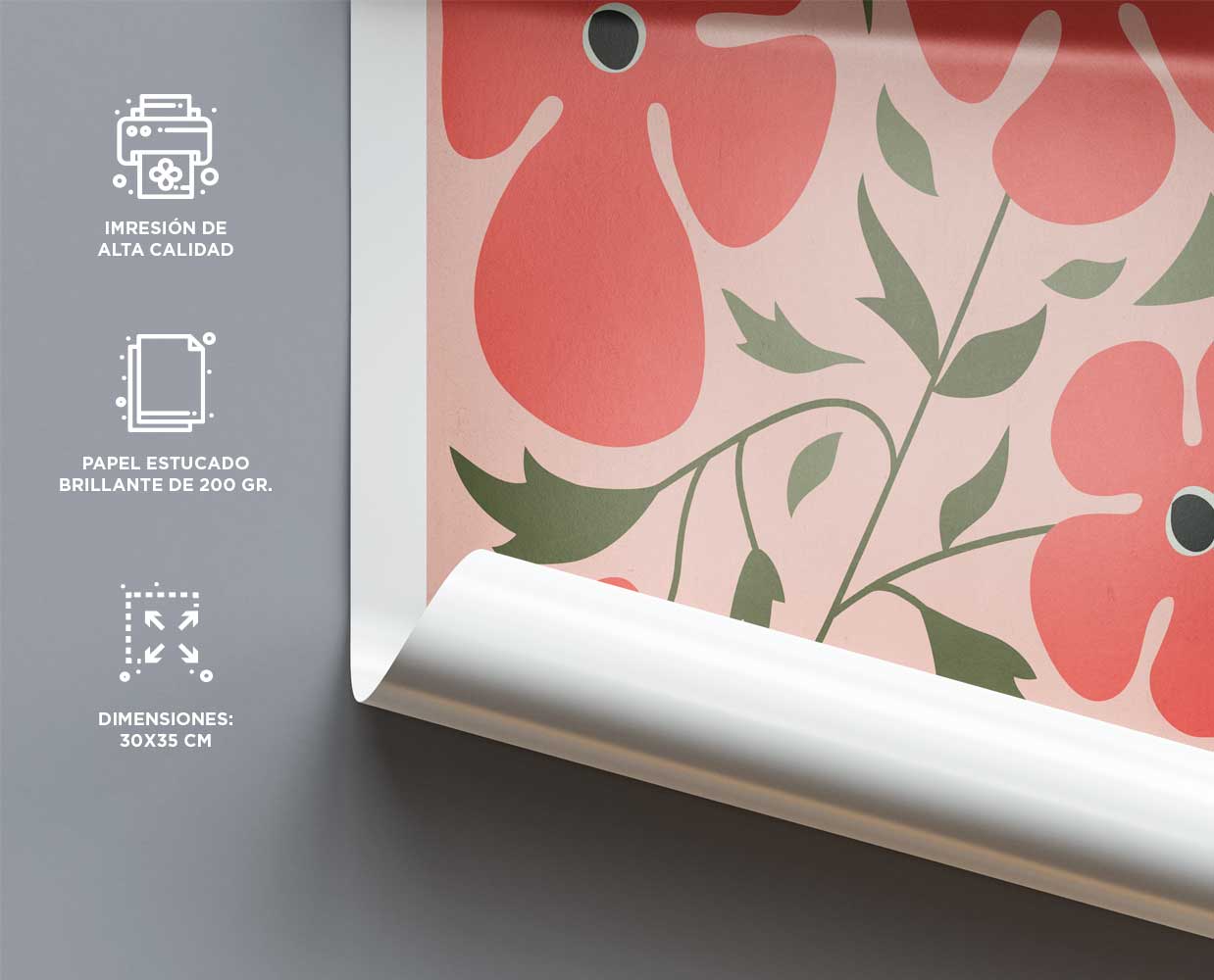 Lámina floral de flores silvestres – ilustración botánica en tonos coral y rosa - Imagen 5