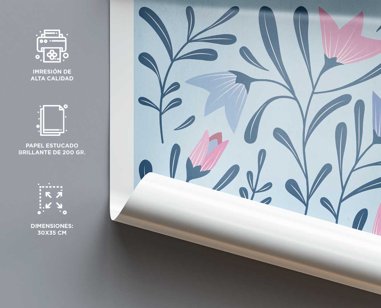 Lámina floral de lirios azules y rosas – ilustración botánica moderna decorativa - Imagen 5