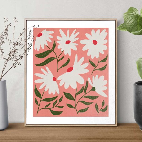 lámina margaritas blancas ilustración botánica decoración pared moderna