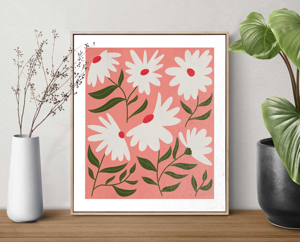 lámina margaritas blancas ilustración botánica decoración pared moderna