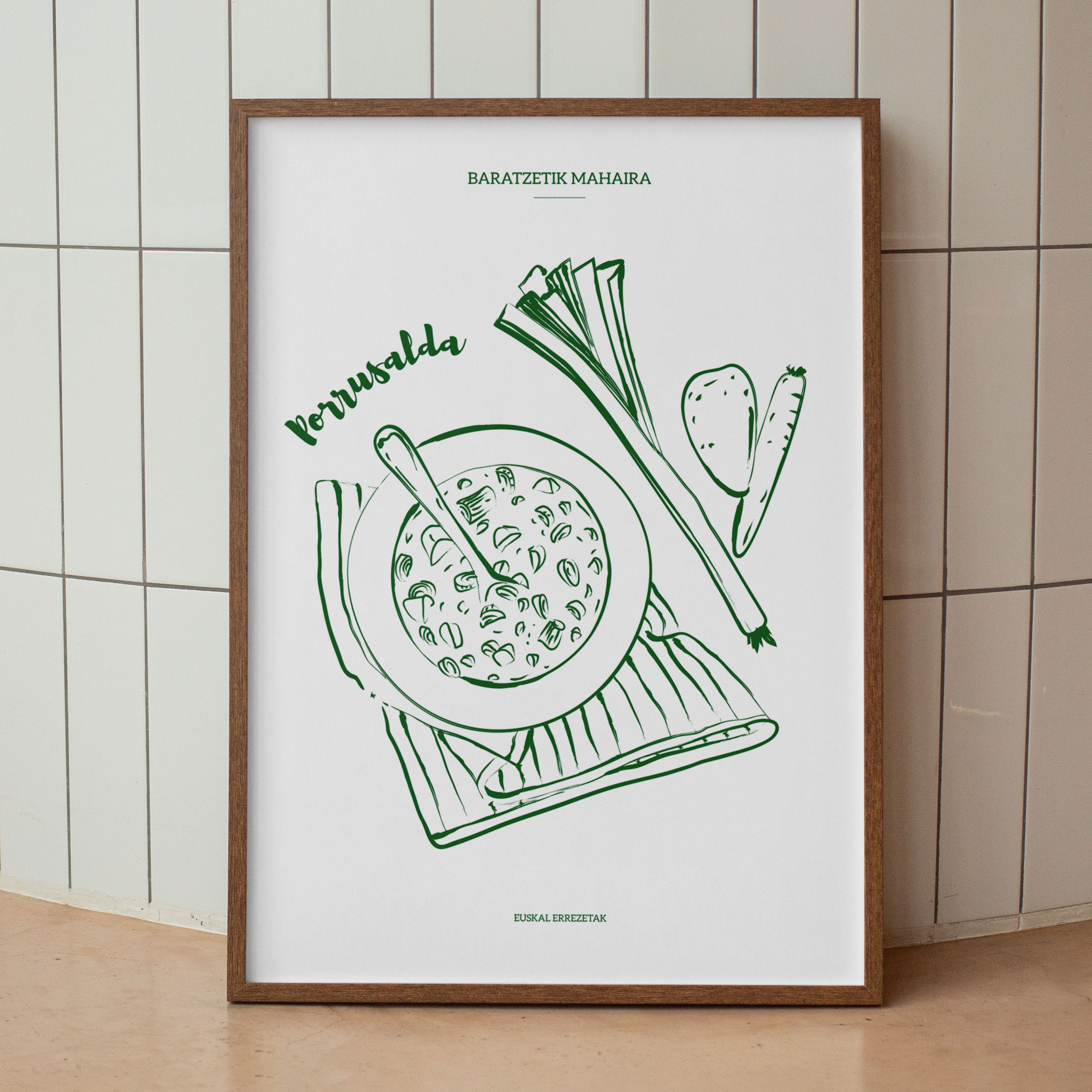 Lámina Porrusalda – ilustración de receta tradicional vasca en estilo minimalista - Imagen 3